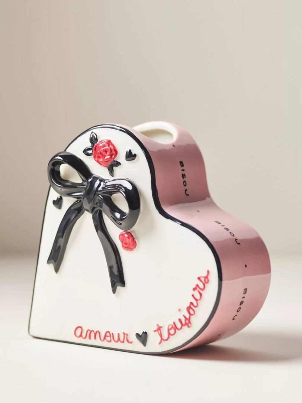 Anthropologie Amour Ceramic Heart Vase with Bow, Valentine's Day, New